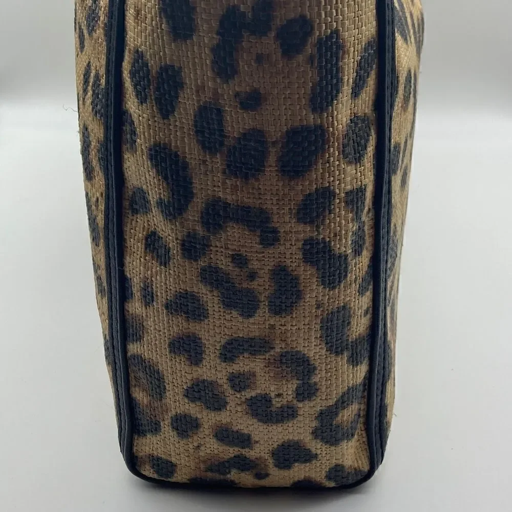 NWT Lilly Pulitzer Leopard Print Rattan Tote with Bamboo Handle